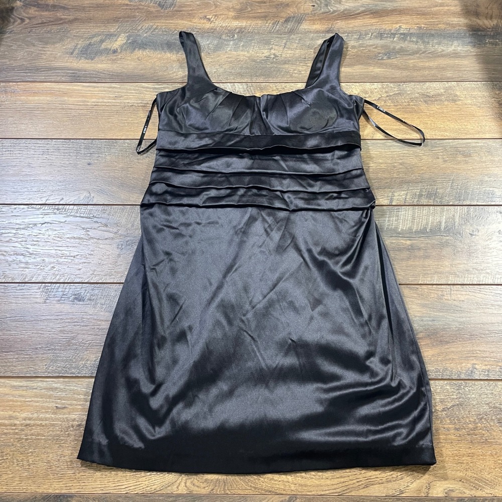 B. Darlin Black Satin Tiered Ruffle Cocktail Mini Dress Size 13/14 Dance Luxury